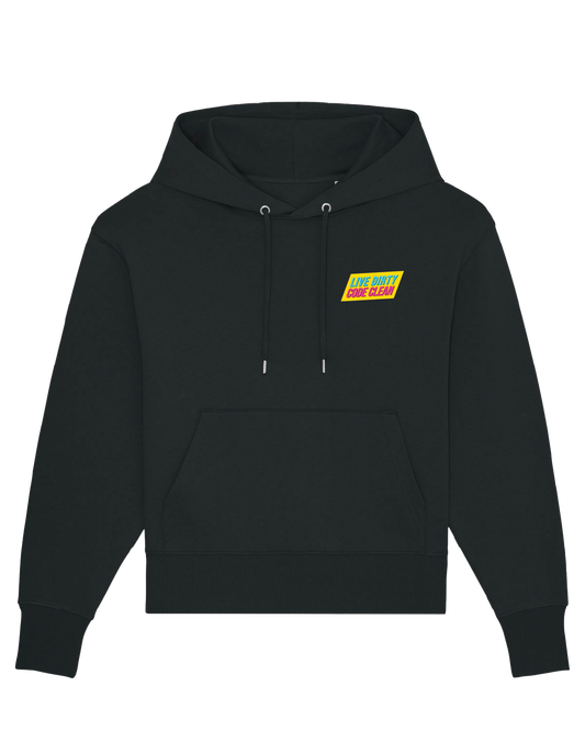 Coder / Programmer hoodie with the "Live Dirty, Code Clean" Design